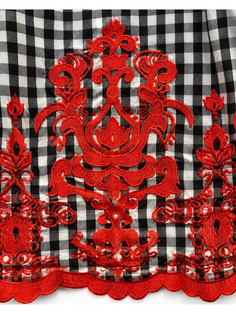 Laundry by Shelli Segal Gingham Plaid Embroidered Dress Black White Red Size 6 - Picture 4 of 6